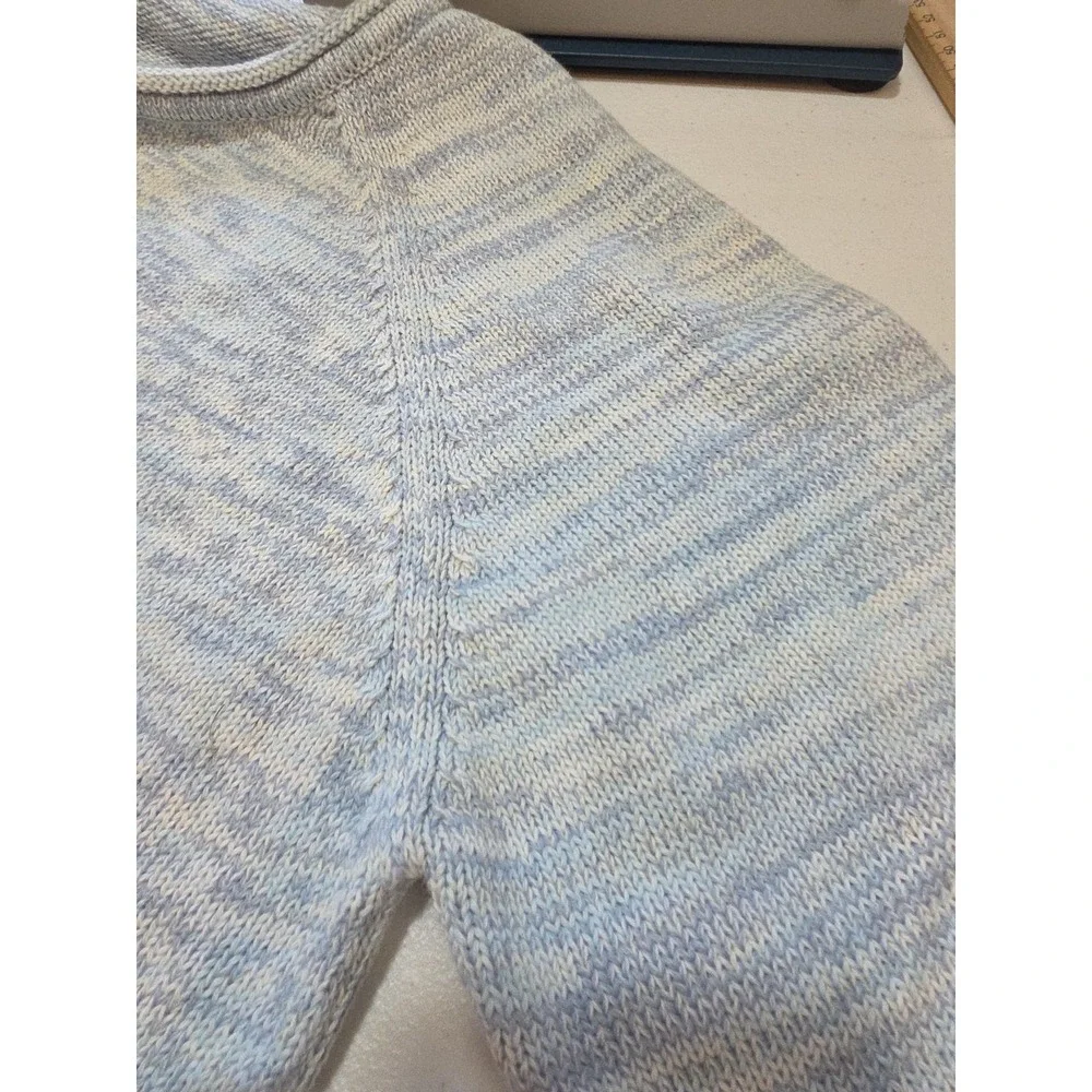 Jeanne Pierre Womens  Pastel Blue Ivory Sweater 100% Cotton Nautical NWT‎